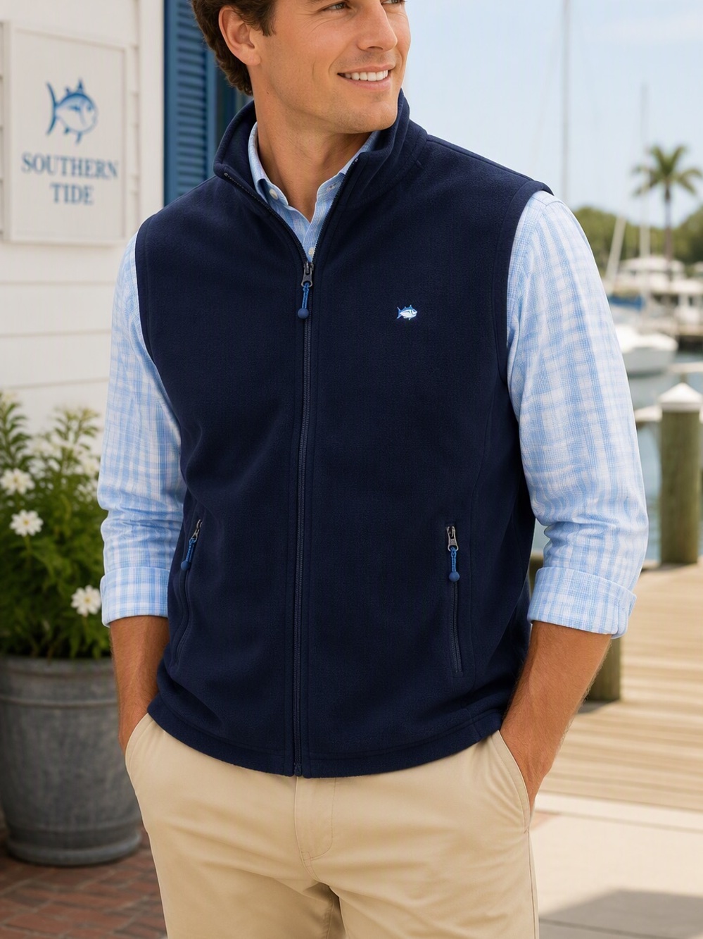 Men's Southern Tide Cambridge Fleece Vest Size Large Navy Blue